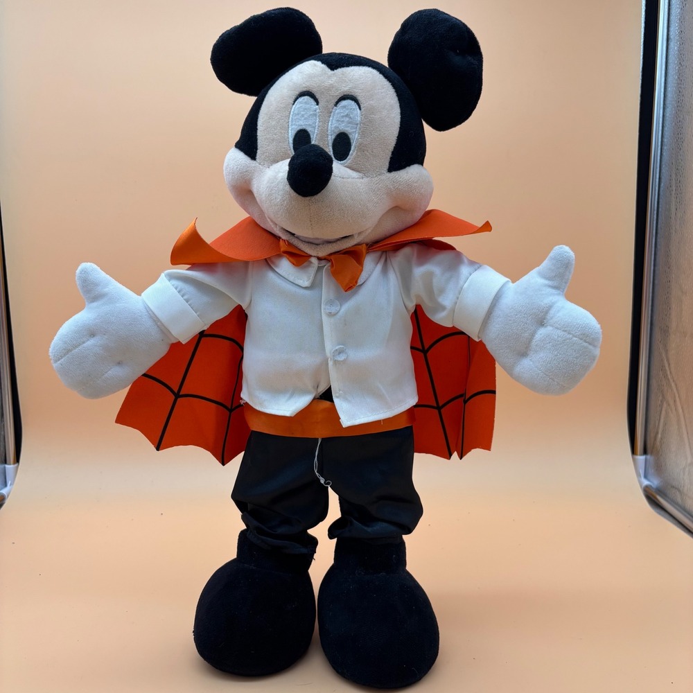 Disney Mickey Mouse Halloween Vampire Plush 12" Gemmy Industries Spiderweb Cape